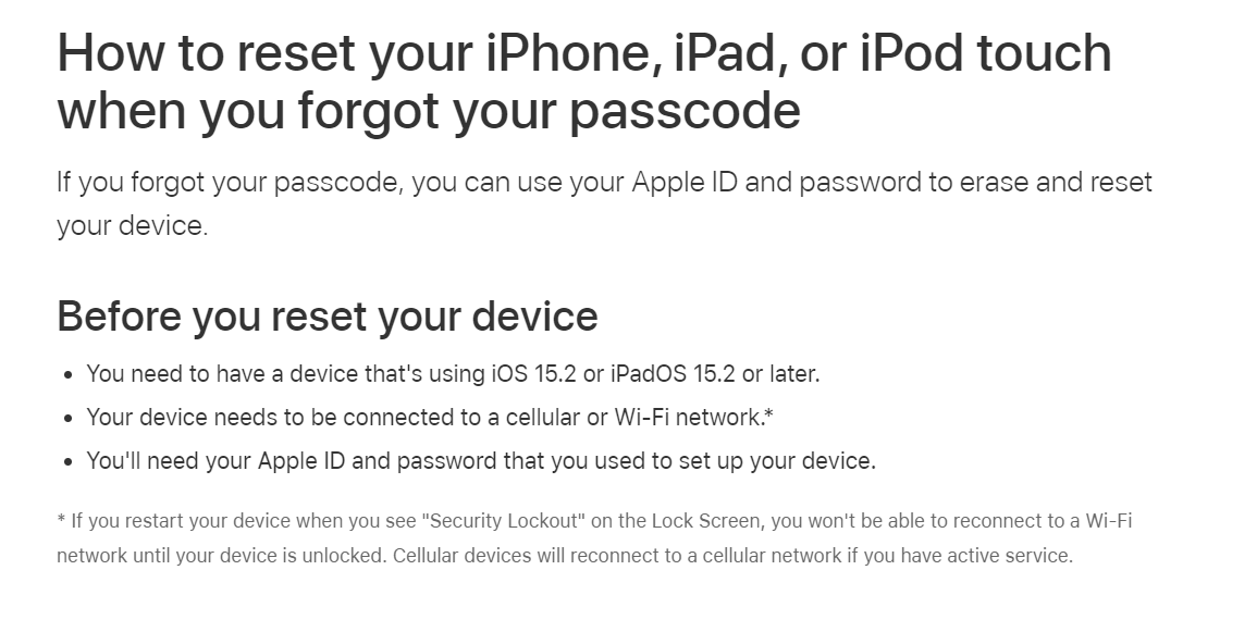 苹果 iOS 15.2 改进：忘记 iPhone 锁屏密码后，无需电脑即可重置